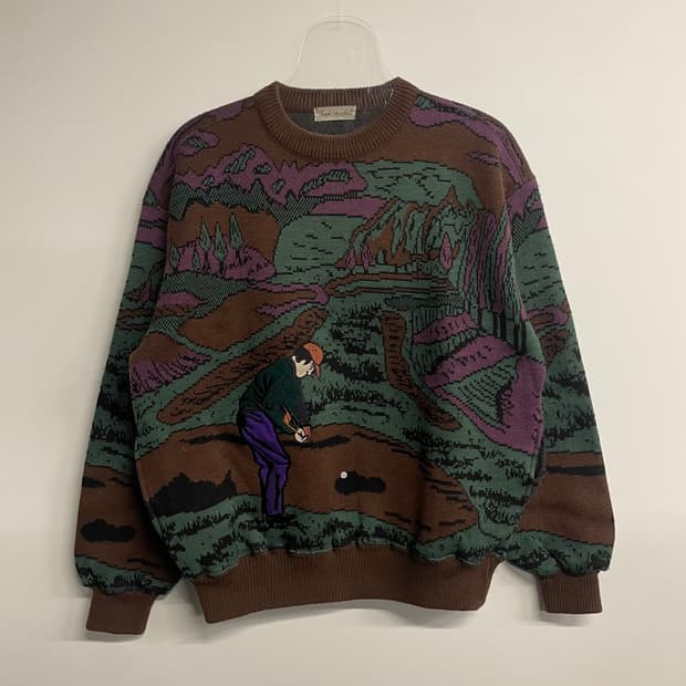 빈티지 자수 라운드 울 니트