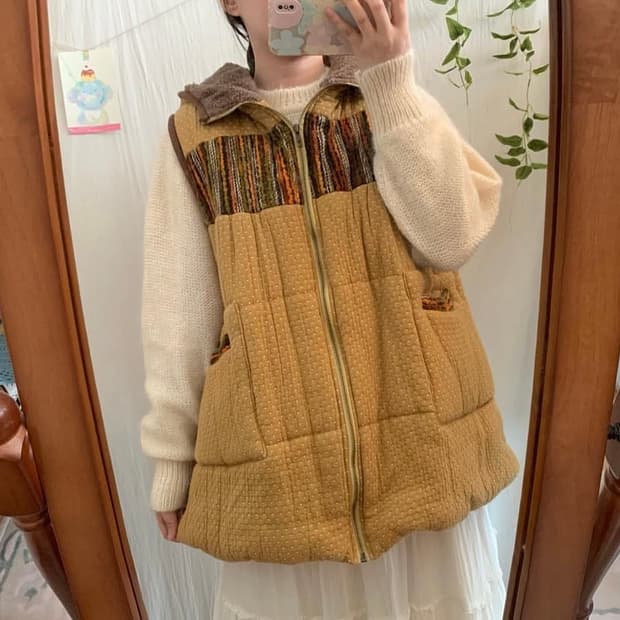 도트 히피 양털 조끼