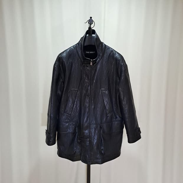 (택포) 더베를린 블랙 레더 퍼 하프 코트 FREE B699