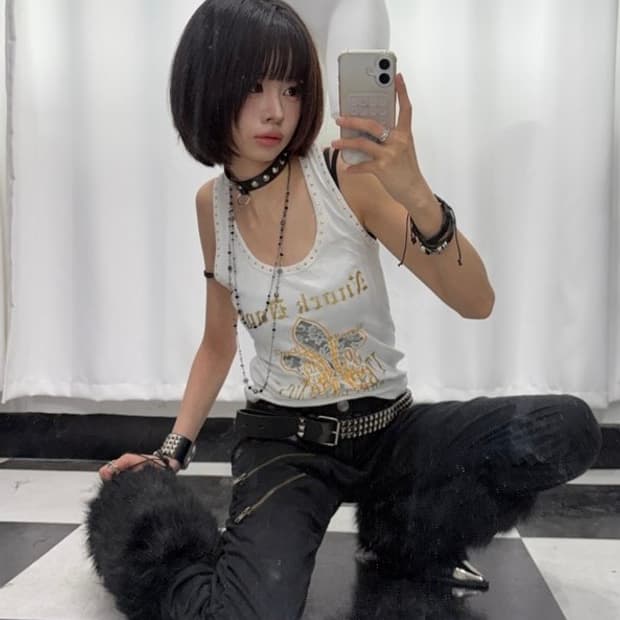 🎸화이트 레이스 디테일 슬리브리스🎸