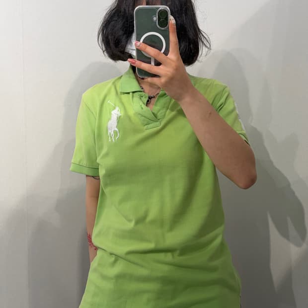 M 폴로 랄프 로렌 빅포니 커스텀 핏 카라 반팔 티셔츠 라이트 그린