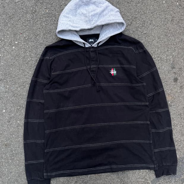 스투시 스트라이프 헤비져지 후드티