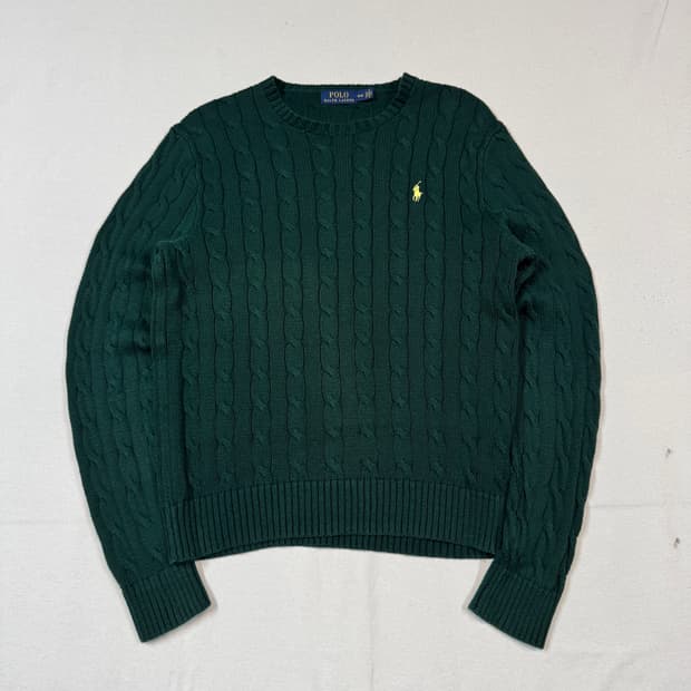 M) 폴로 랄프로렌 코튼 케이블 꽈배기 라운드넥 니트 그린