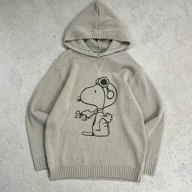 피너츠 스누피 빅로고 후드 니트