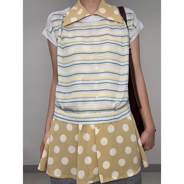 빈티지 스트라이프 반팔 블라우스