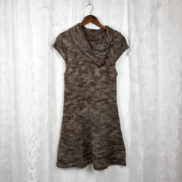 Melange Shawl Collar Button Knit Dress