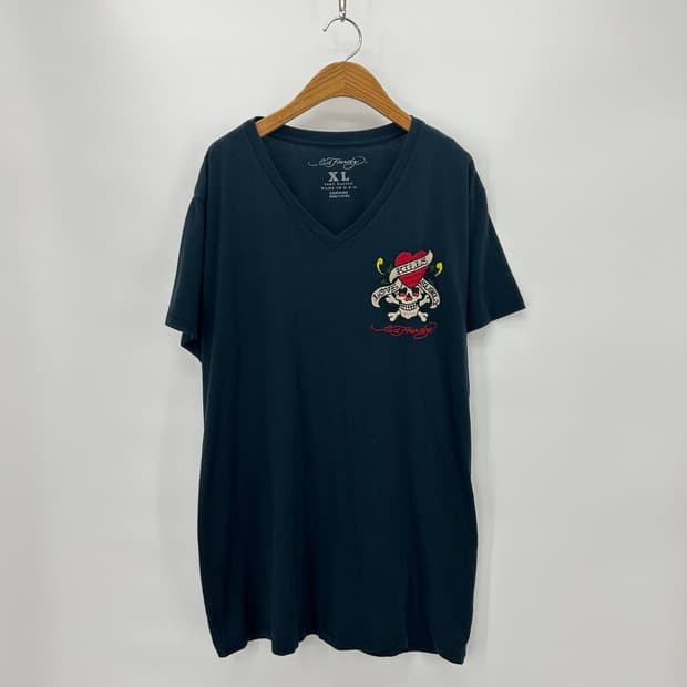 [ED HARDY] 에드하디 펑크 스컬 브이넥 반팔티셔츠