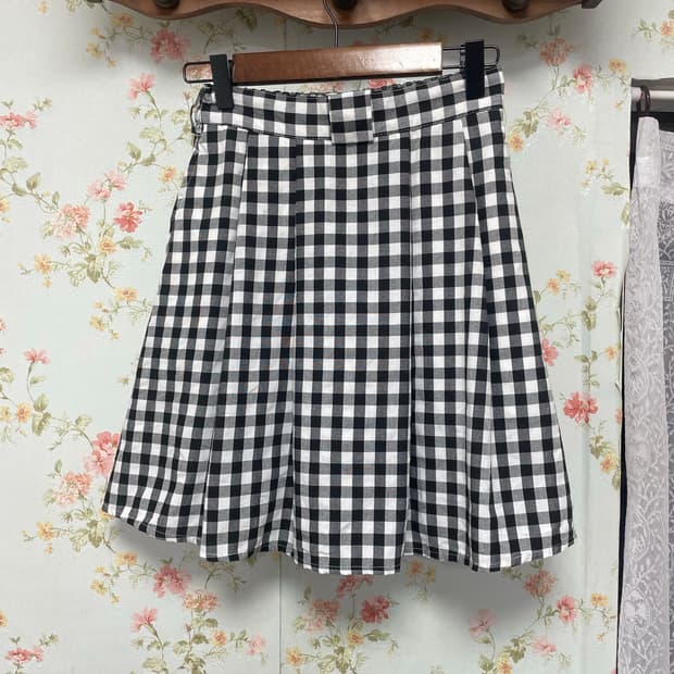 체크 밴딩 미니 스커트