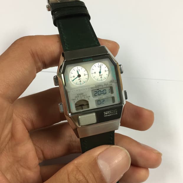 80s citizen ana-digi temp green