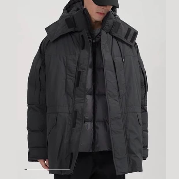 [52] 준지 23FW 코튼 나일론 이중 레이어드 다운 미드렝스 점퍼