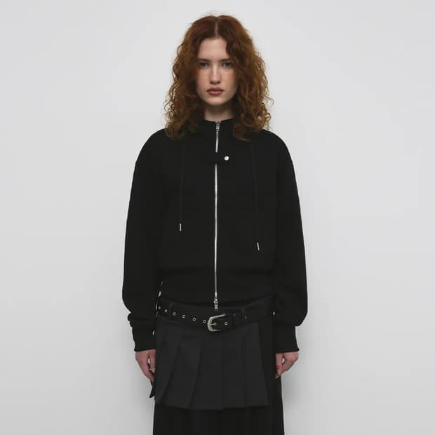 샌드릭 후드 집업 블랙 버튼