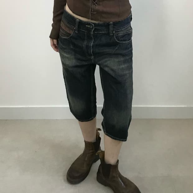 빈티지 신치백 카프리 데님 팬츠