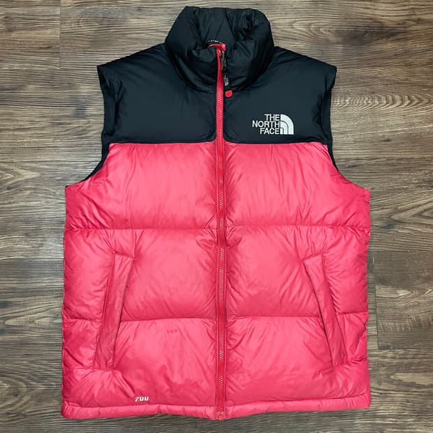 노스페이스 700 눕시 구스다운 푸퍼 베스트 패딩조끼 레드