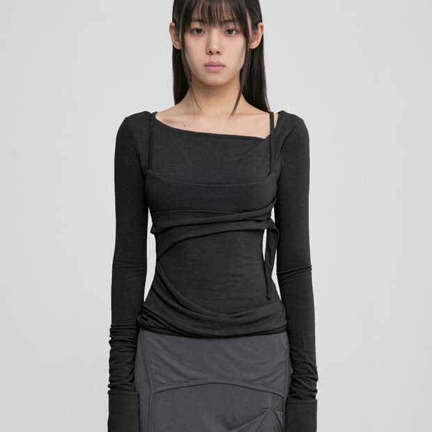 플레어업 레이어드 뷔스티에 롱슬리브 블랙