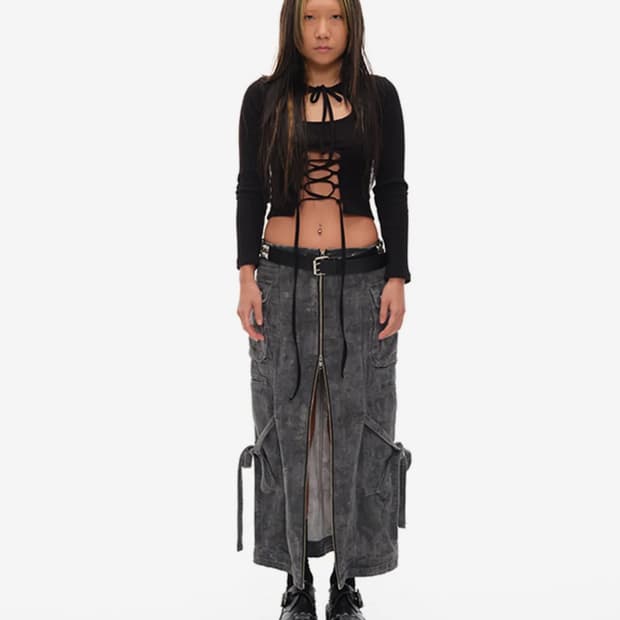 유쓰배쓰 ZIPPER DENIM SKIRT