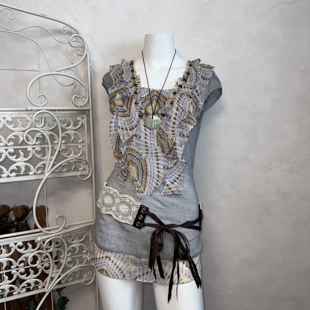 BNX gray ethnic wood beads python blouse
