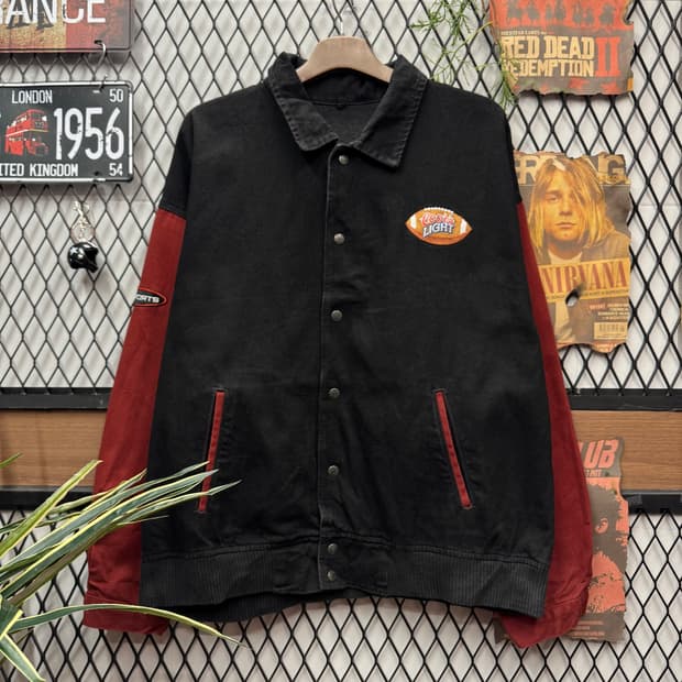 00s USA VINTAGE 코튼 워크 자켓 레드 배색 블랙