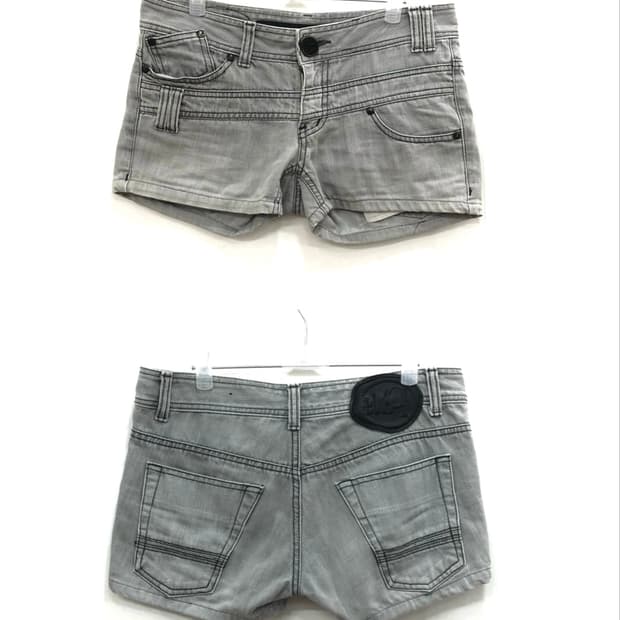 asymmetric belt line&pocket grey shorts