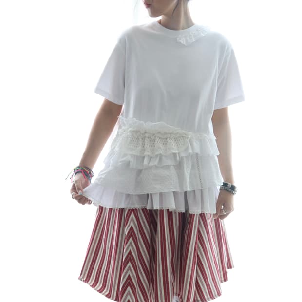 [Beams Boy] Tori-To Lace Frill T-Shirt
