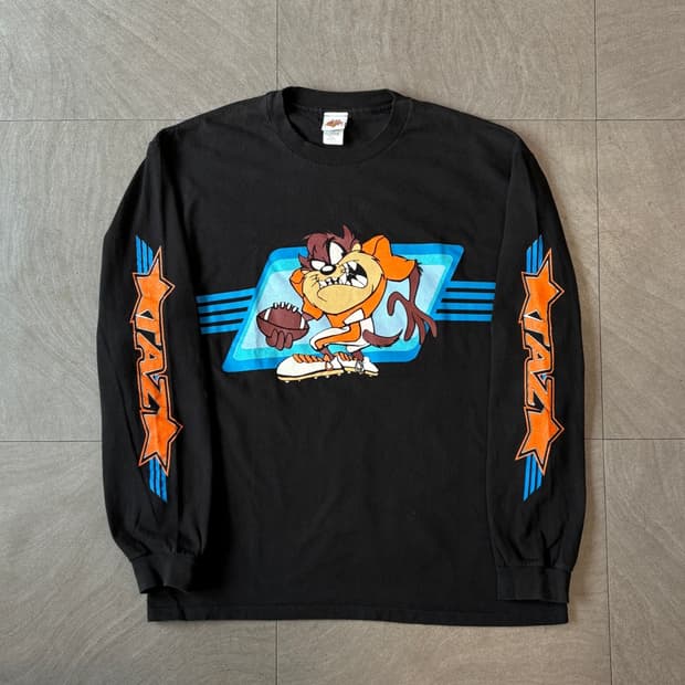 90년대 미국 생산 루니툰즈 테즈 블랙 롱 슬리브 긴팔티