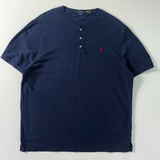 Polo  폴로 랄프로렌 신형자수 코튼 네이비 헨리넥 반팔티셔츠 