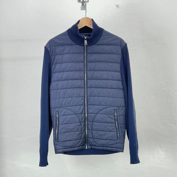 폴로 랄프로렌 네이비 퀼티드 니트 패널 스웨터 자켓