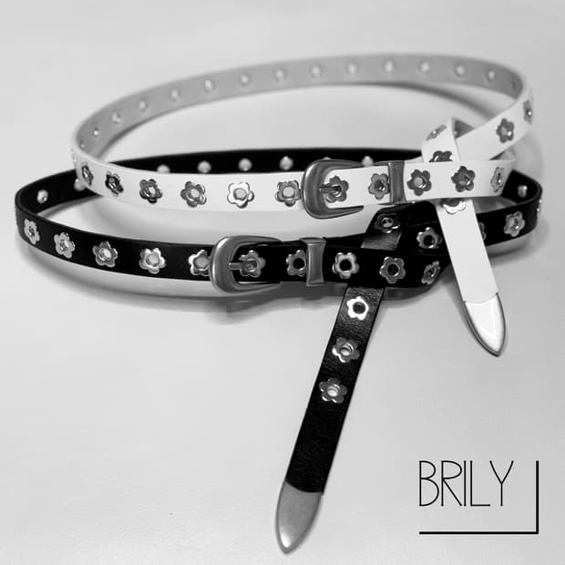 [Unisex] GOD 플라워 펀칭 리벳 이태리 소가죽 미니멀 슬림 벨트