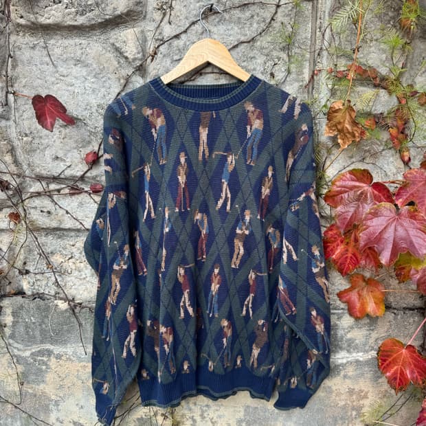 90s crossings 아가일 패턴 골프 그래픽 니트 xl