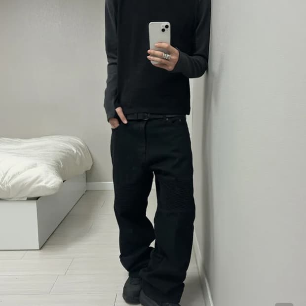 르아브 슬럽 와플 지퍼 롱슬리브 차콜 m