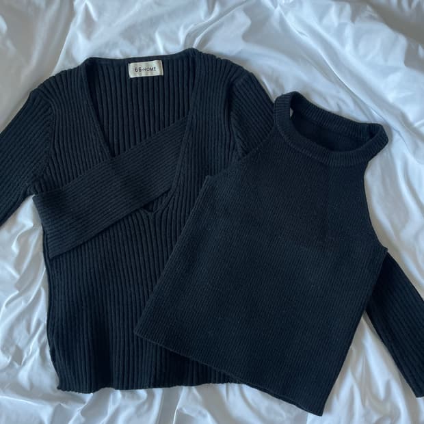 홀터넥 탑 니트 셋업