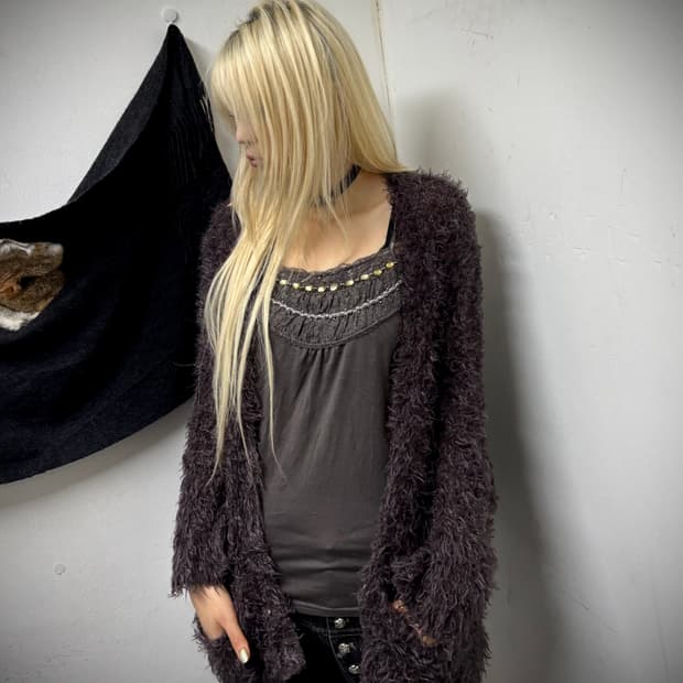 “Vintage” Y2K Grunge Fur Cardigan