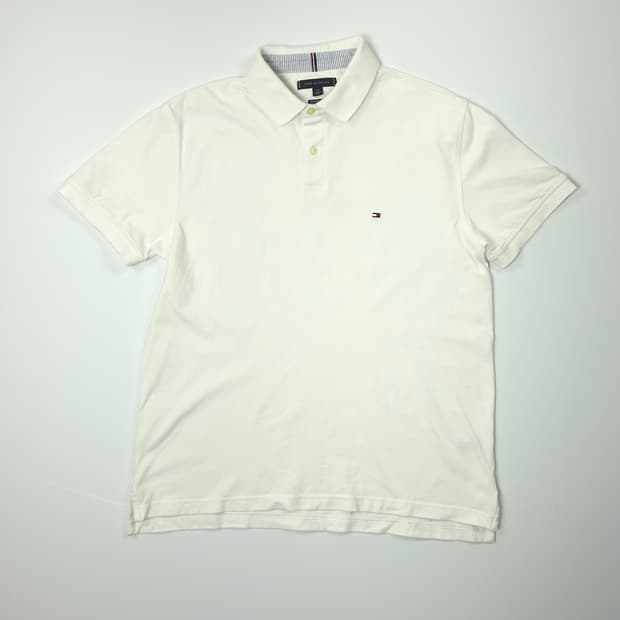 타미 힐피거 레귤러핏 스트레치 코튼 반팔카라티 화이트 (L)