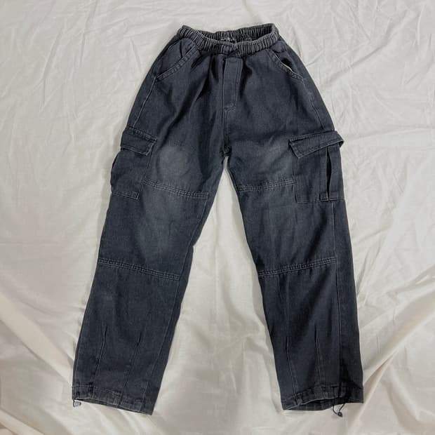 데님 워싱 카고 스트링 팬츠