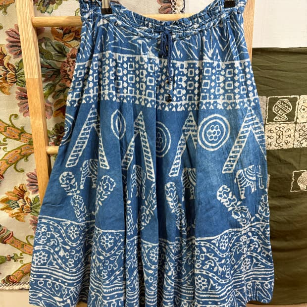 히피 모리 에스닉 패턴 미디 스커트