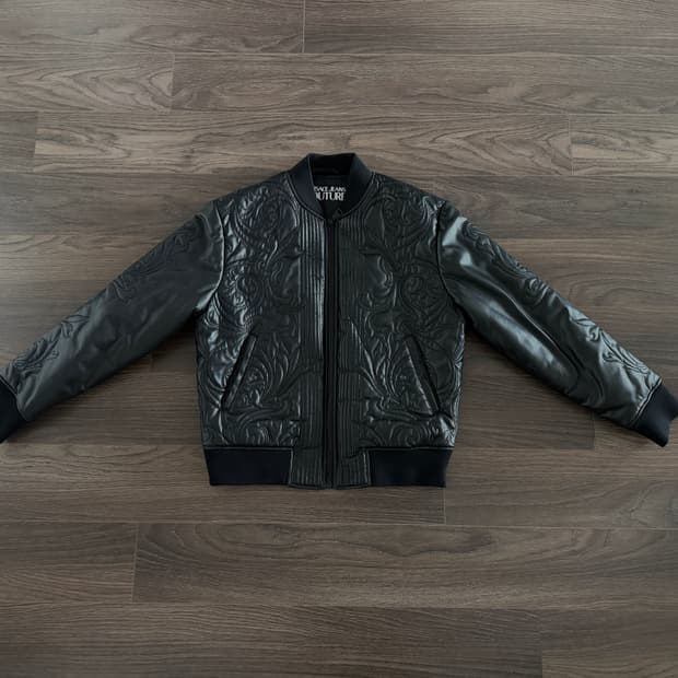베르사체 진 꾸뛰르  블랙 레더 봄버 자켓