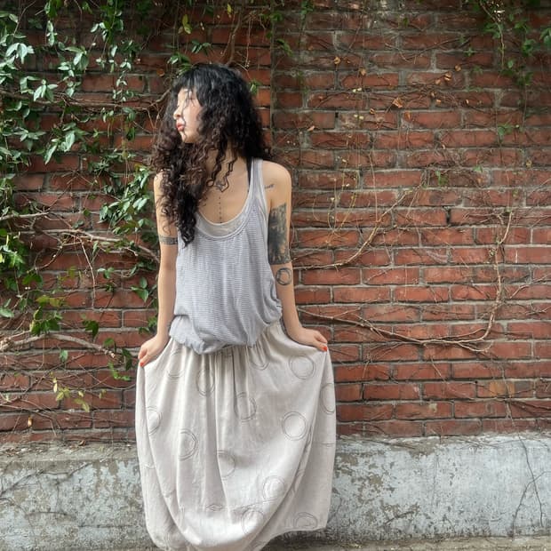 일본 무드 도트 벌룬 스커트