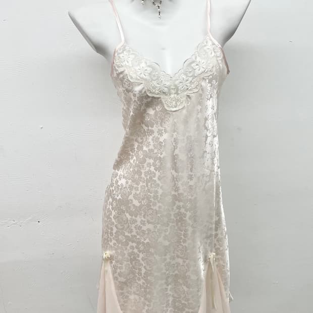 핑크 자카드 레이스 슬립