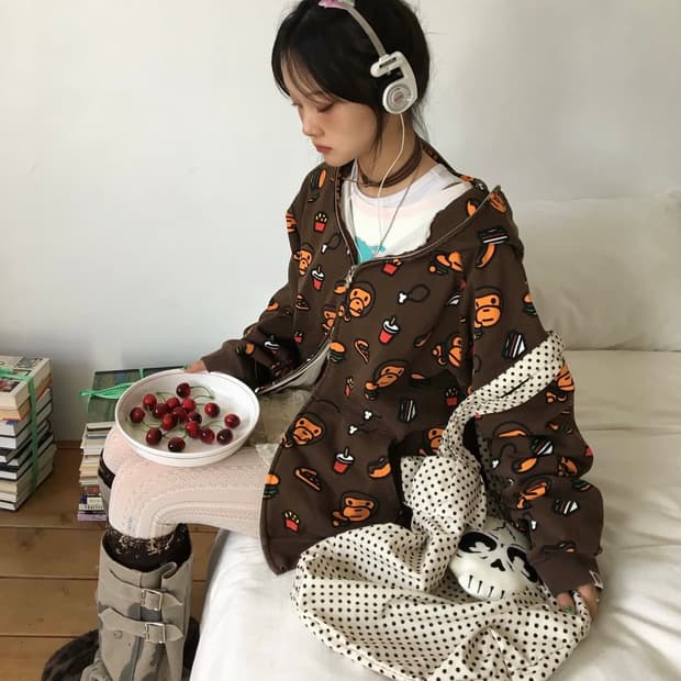 베이프 마일로 모노그램 후드집업