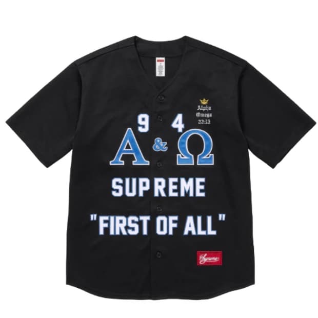L) 슈프림 알파 오메가 베이스볼 반팔 저지 블랙
