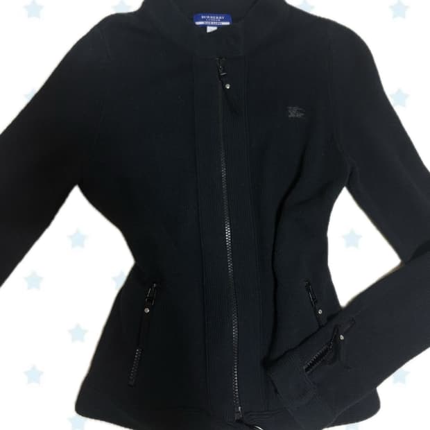 버버리 블루라벨 기마로고 하이넥 니트 집업 가디건 38 사이즈
