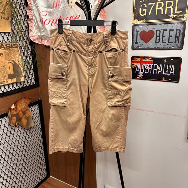 Beige Cargo Capri Pants 