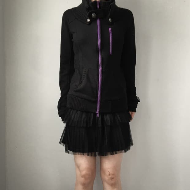 High neck ribbed layered zip up