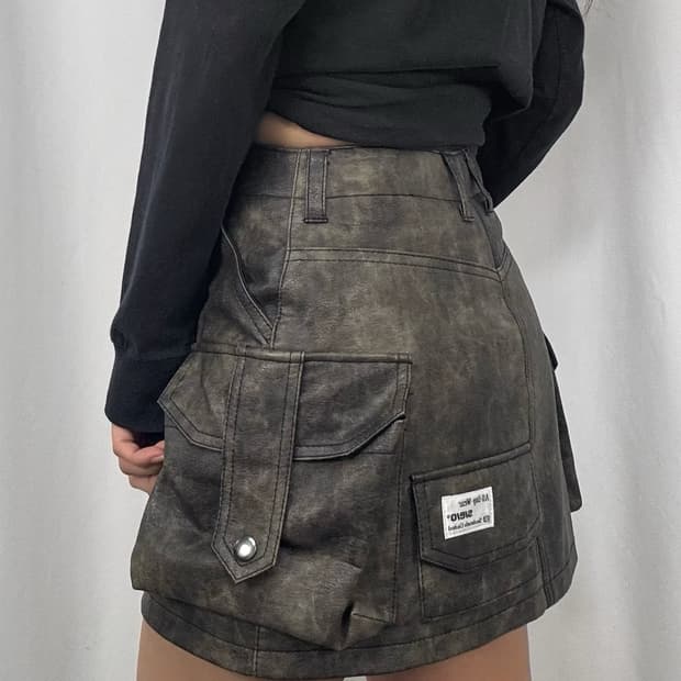 에스이오 레더 미니 스커트