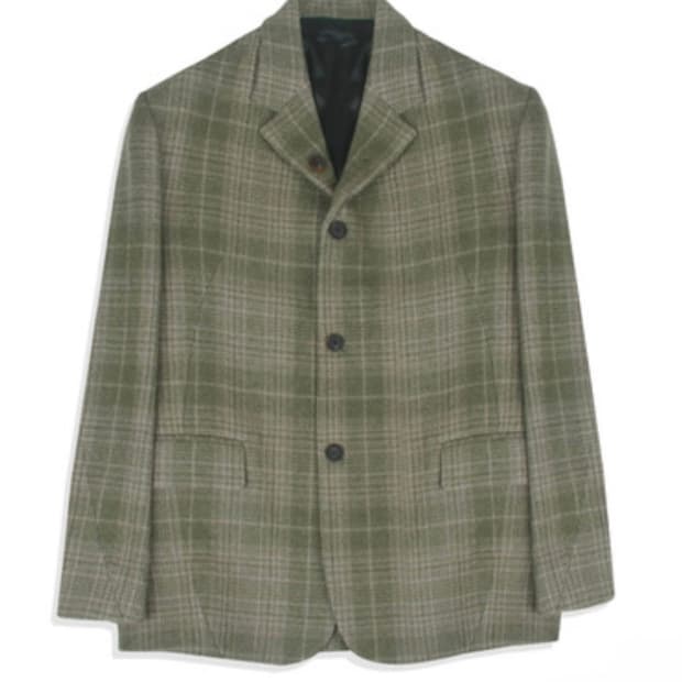 [M] stu 커브드 체크 블레이저 그린