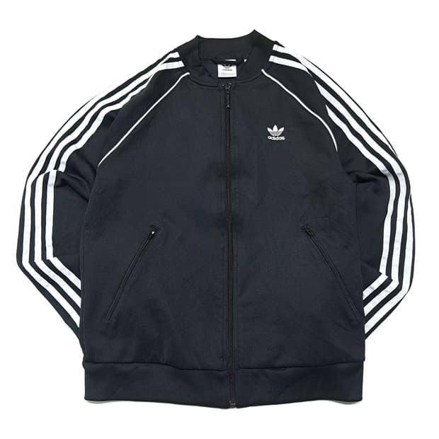 CK128 S 아디다스 트리코트 삼선 파이핑 블랙 집업 자켓