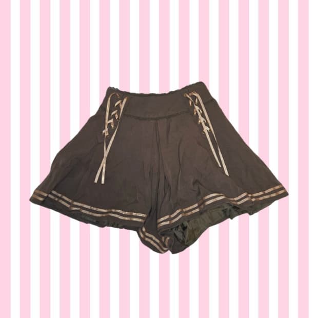 엑시즈팜 카키초코 브라운 코르셋 큐롯팬츠 반바지