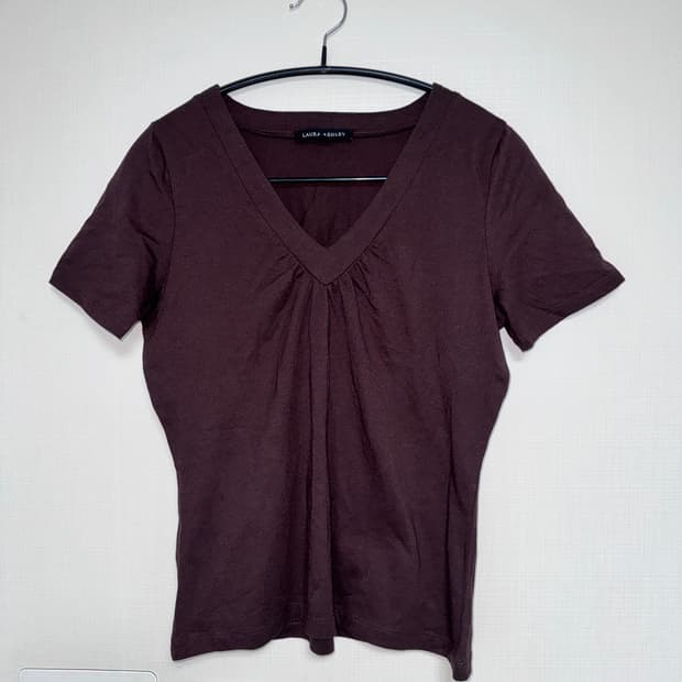 laura ashley brown shirring v-neck shirt