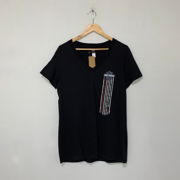 할리데이비슨 빈티지 블랙 반팔 브이넥 티셔츠 XL 남녀공용