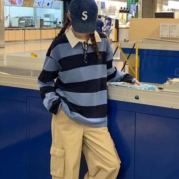 스트라이프 카라 긴팔티