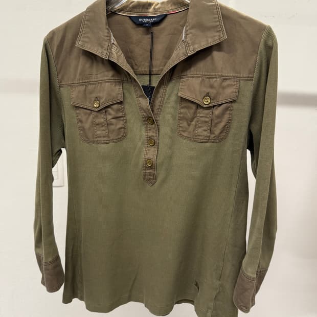 Burberry London Khaki Vintage Polo Shirt